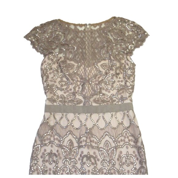 NWT TADASHI SHOJI Miranda in Sand Petal Sequin Embroidered Tulle Sheath Dress 2 - Picture 3 of 13